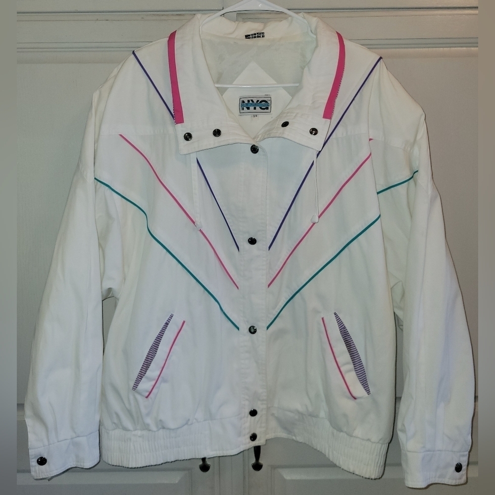 Vintage 80s 90s NYG New York Girl White Pink Purple Teal Jacket Coat
